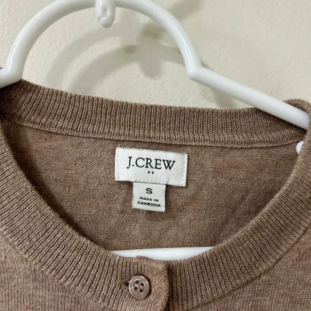 J.Crew Womens Size Small Tan 100% Cotton Classic Cardigan Sweater Fall Capsule